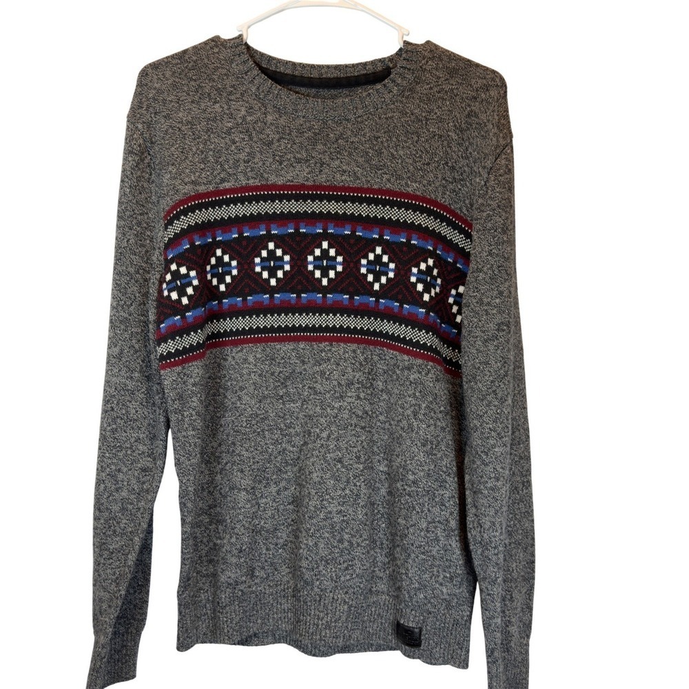 Hollister Argyle Crewneck Sweater Gray Knit Men's M, Y2K inspired Preppy Grandpa